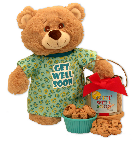 Get Well Soon Teddy Bear & Cookie Pail - get well soon basket - get well soon gifts for women - get well soon gifts for men