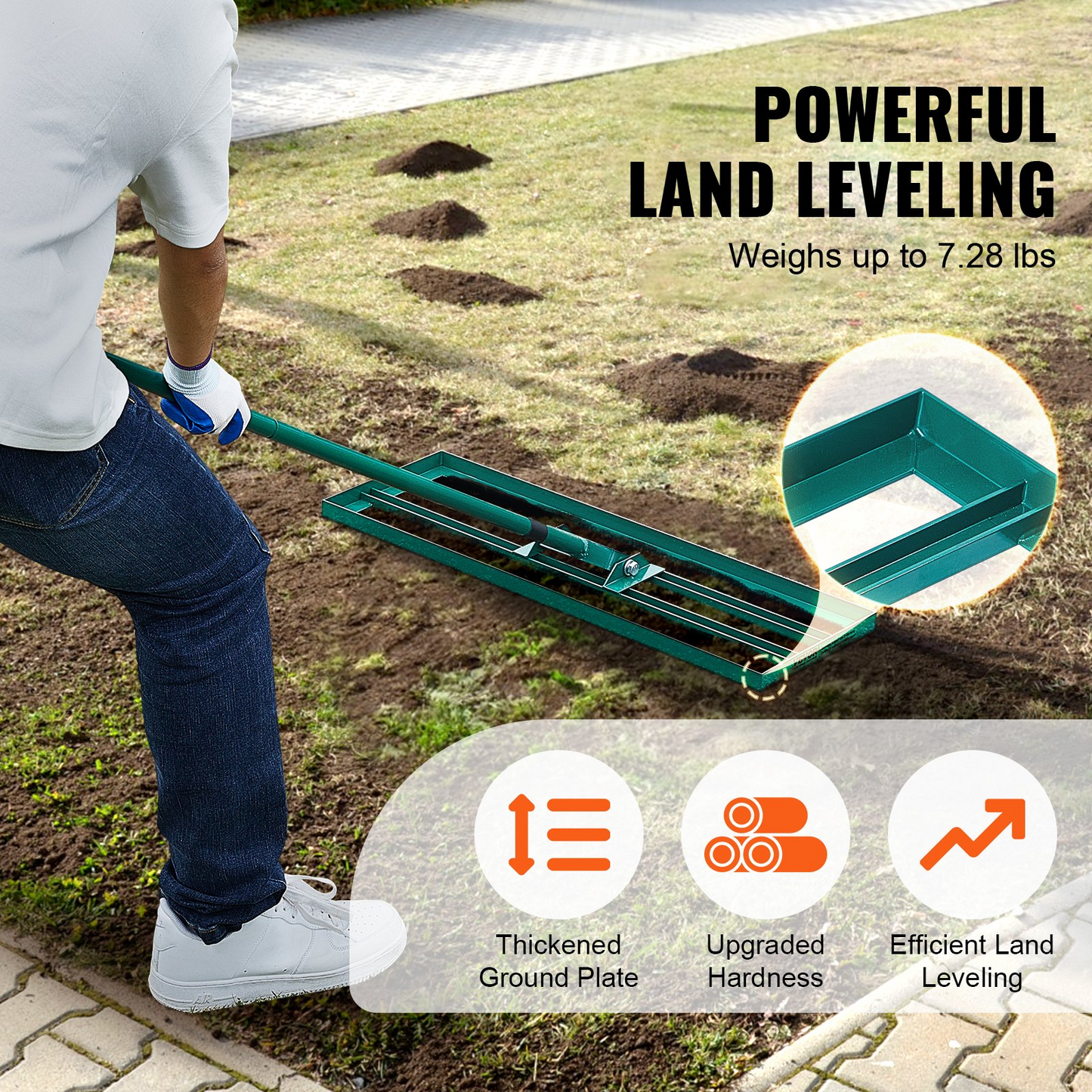 Lawn Leveling Rake, 30"x10" Level Lawn Tool, Heavy-duty Lawn Leveler with 78" Steel Extended Handle, Yard Leveling Rake Suit for Garden, Golf Lawn, Farm