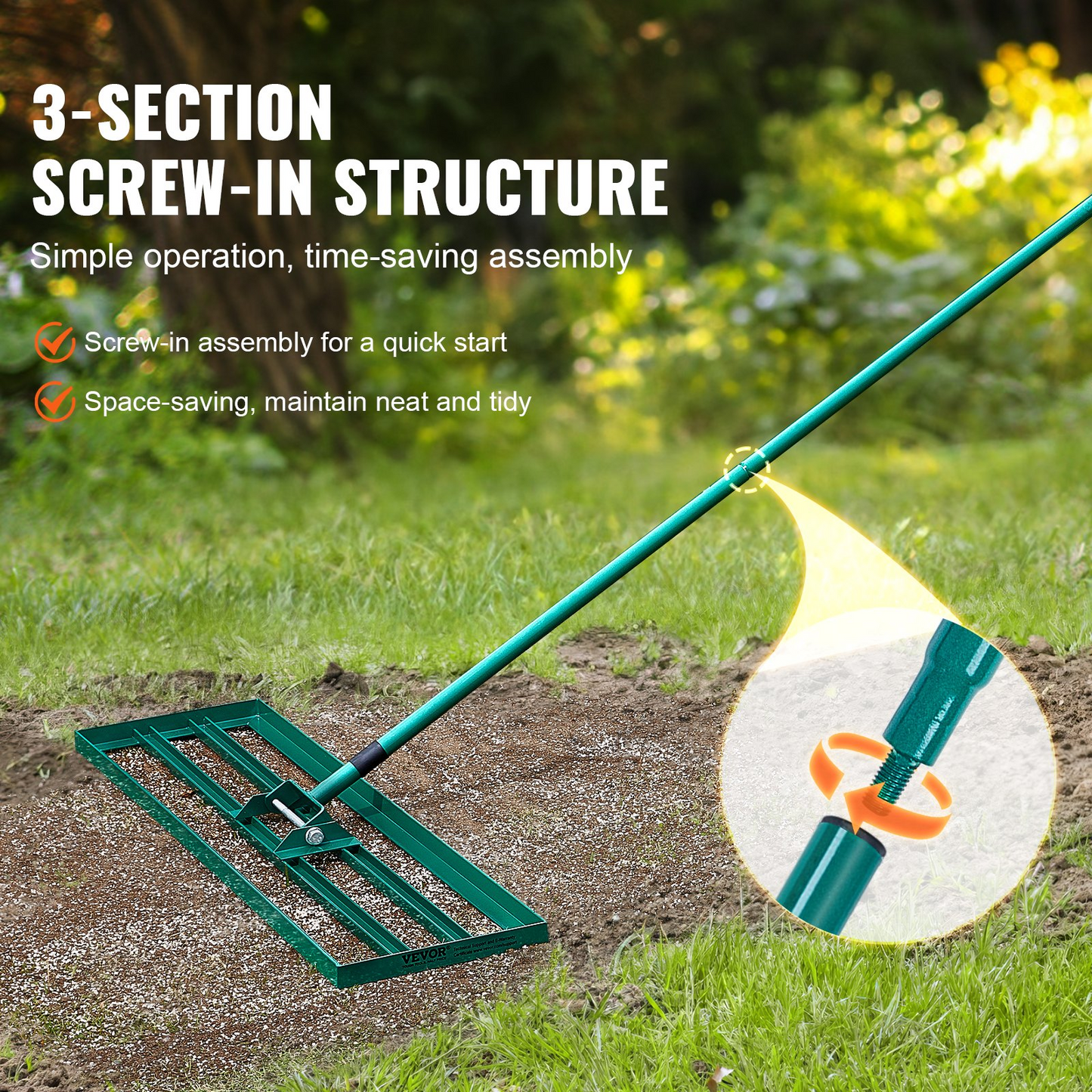 Lawn Leveling Rake, 30"x10" Level Lawn Tool, Heavy-duty Lawn Leveler with 78" Steel Extended Handle, Yard Leveling Rake Suit for Garden, Golf Lawn, Farm