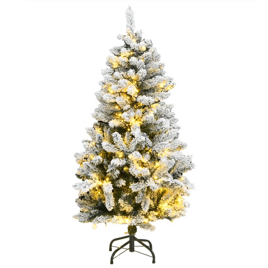 Artificial Hinged Christmas Tree 150 LEDs & Flocked Snow 47.2"