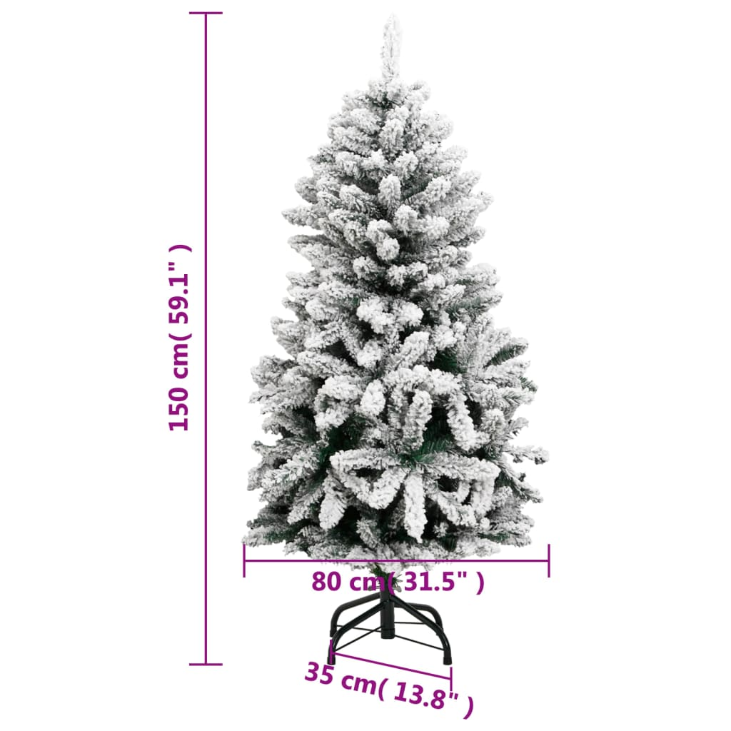 Artificial Hinged Christmas Tree 150 LEDs & Flocked Snow 59.1"