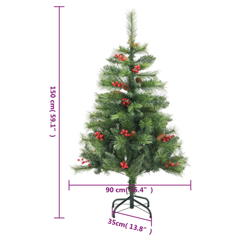 vidaXL Artificial Hinged Christmas Tree 150 LEDs 59.1"