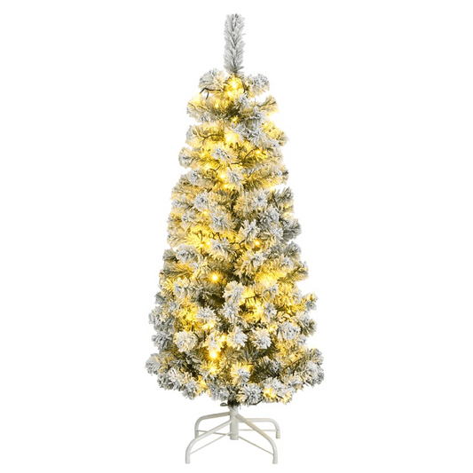 Artificial Hinged Christmas Tree 150 LEDs & Flocked Snow 59.1"