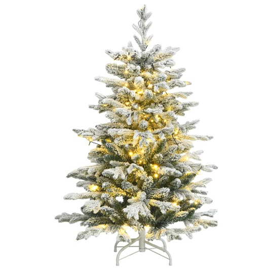 Artificial Hinged Christmas Tree 150 LEDs & Flocked Snow 59.1"