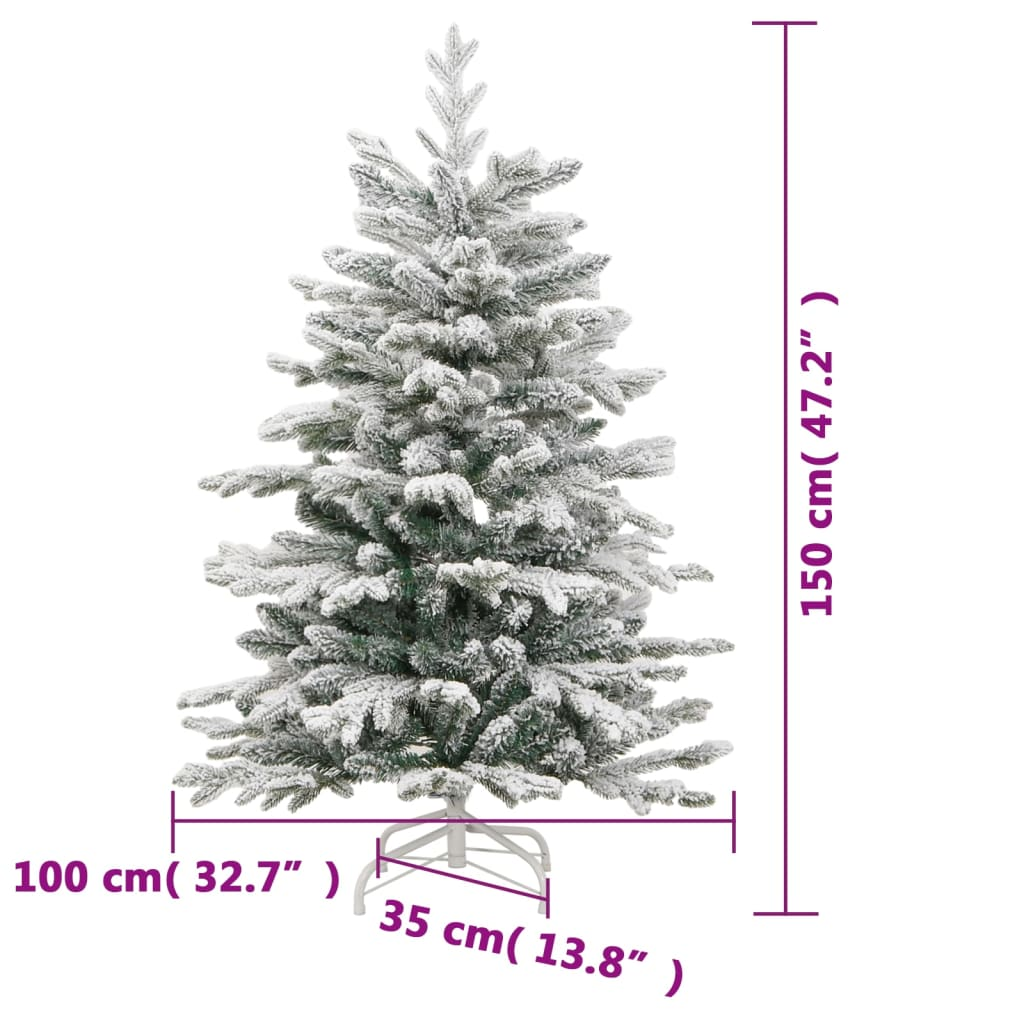 Artificial Hinged Christmas Tree 150 LEDs & Flocked Snow 59.1"