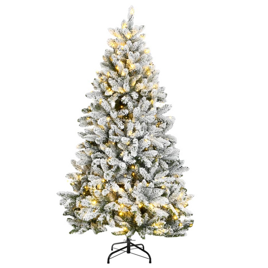 vidaXL Artificial Hinged Christmas Tree 300 LEDs & Flocked Snow 70.9"