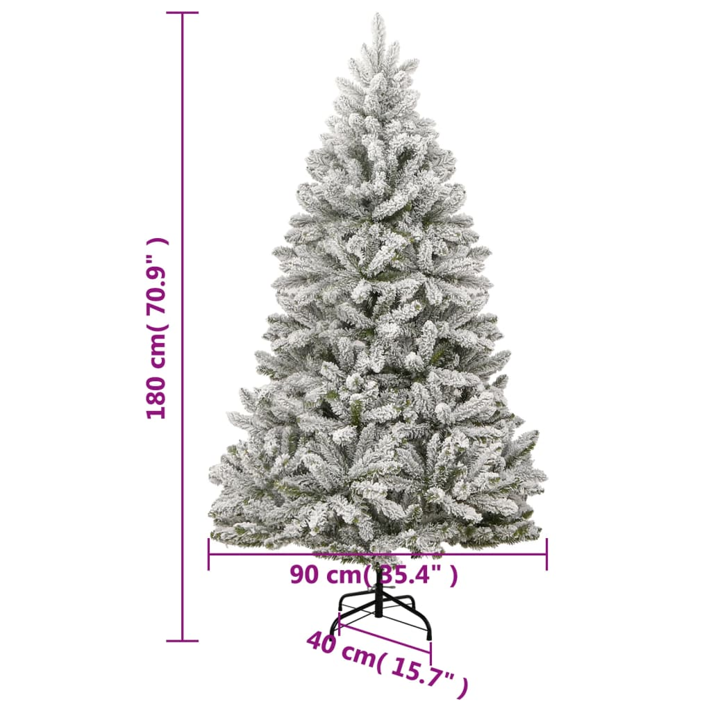 vidaXL Artificial Hinged Christmas Tree 300 LEDs & Flocked Snow 70.9"