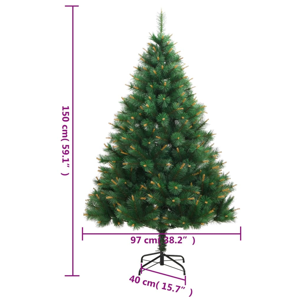 vidaXL Artificial Hinged Christmas Tree 150 LEDs 59.1"