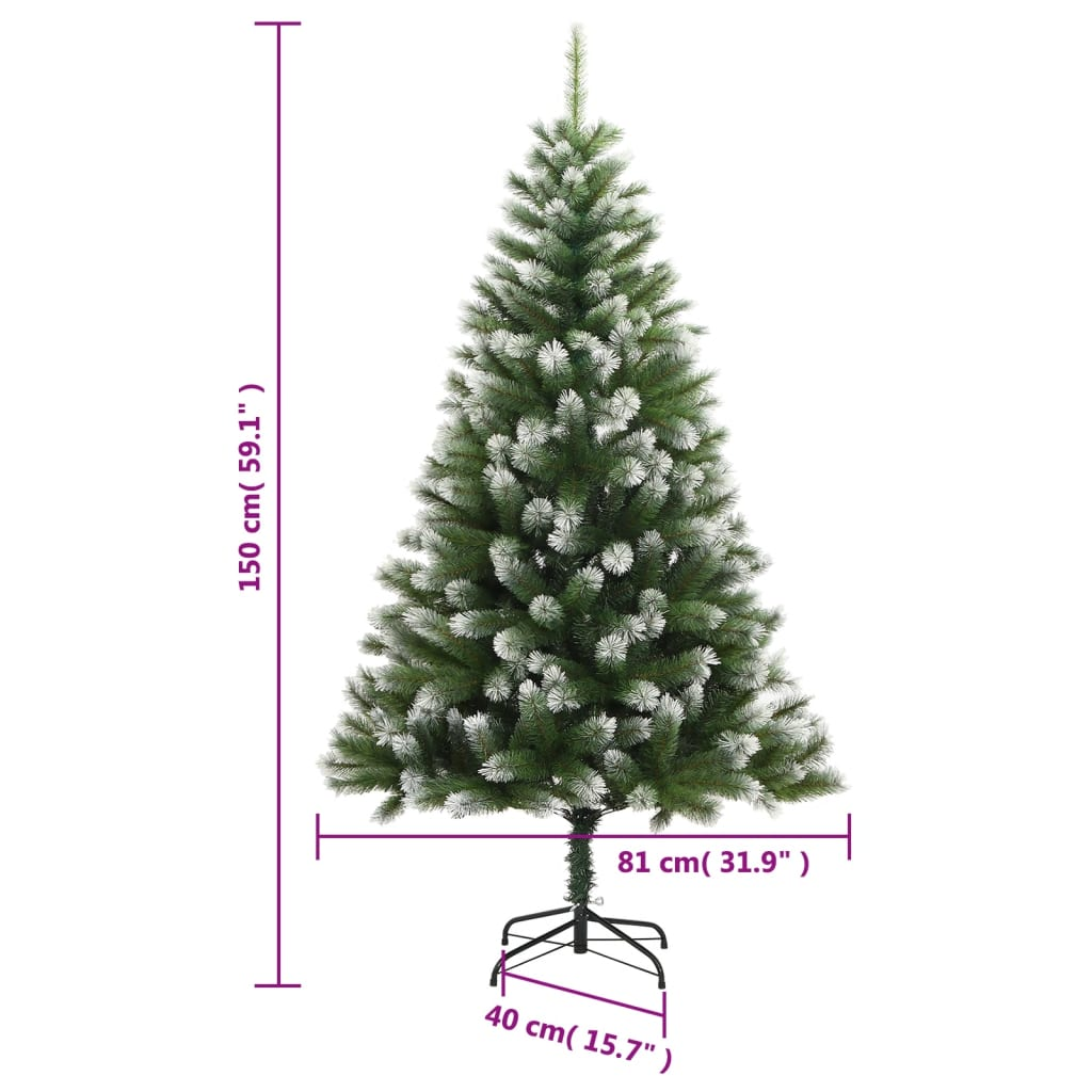 Artificial Hinged Christmas Tree 150 LEDs & Flocked Snow 59.1"