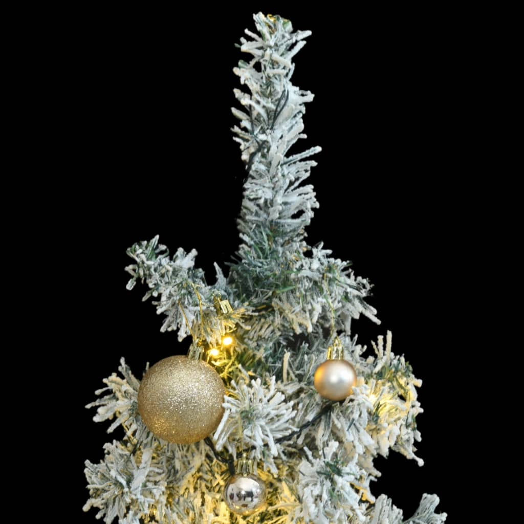 Slim Christmas Tree 300 LEDs & Ball Set & Flocked Snow 118.1"