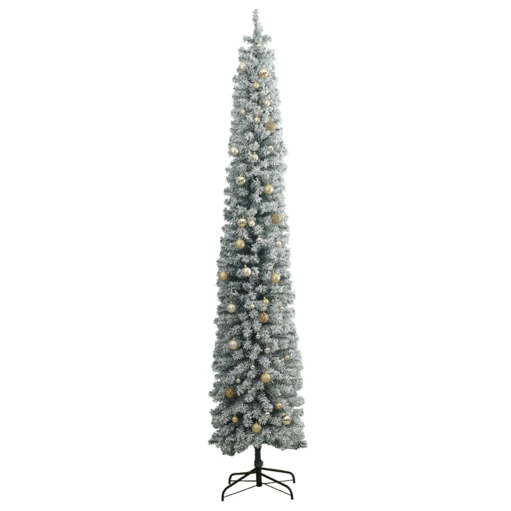 Slim Christmas Tree 300 LEDs & Ball Set & Flocked Snow 118.1"