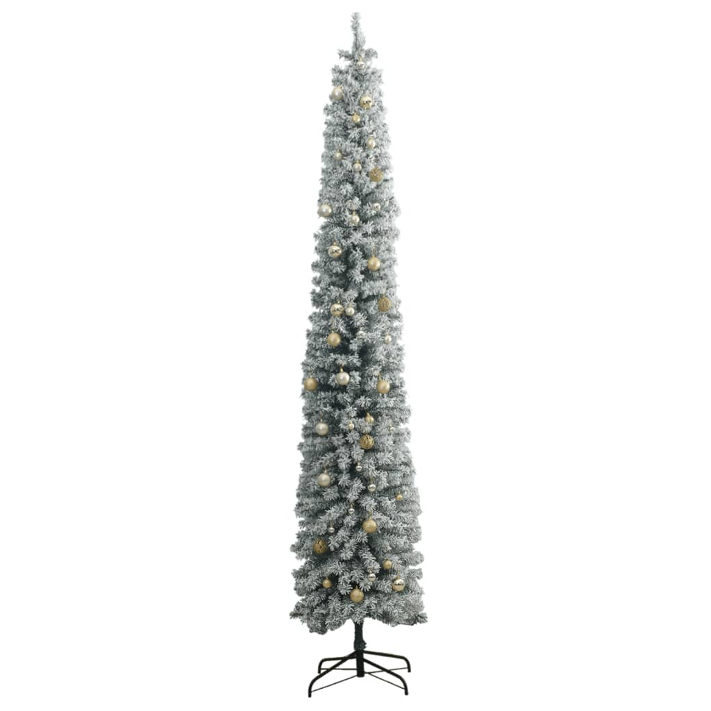 Slim Christmas Tree 300 LEDs & Ball Set & Flocked Snow 106.3"