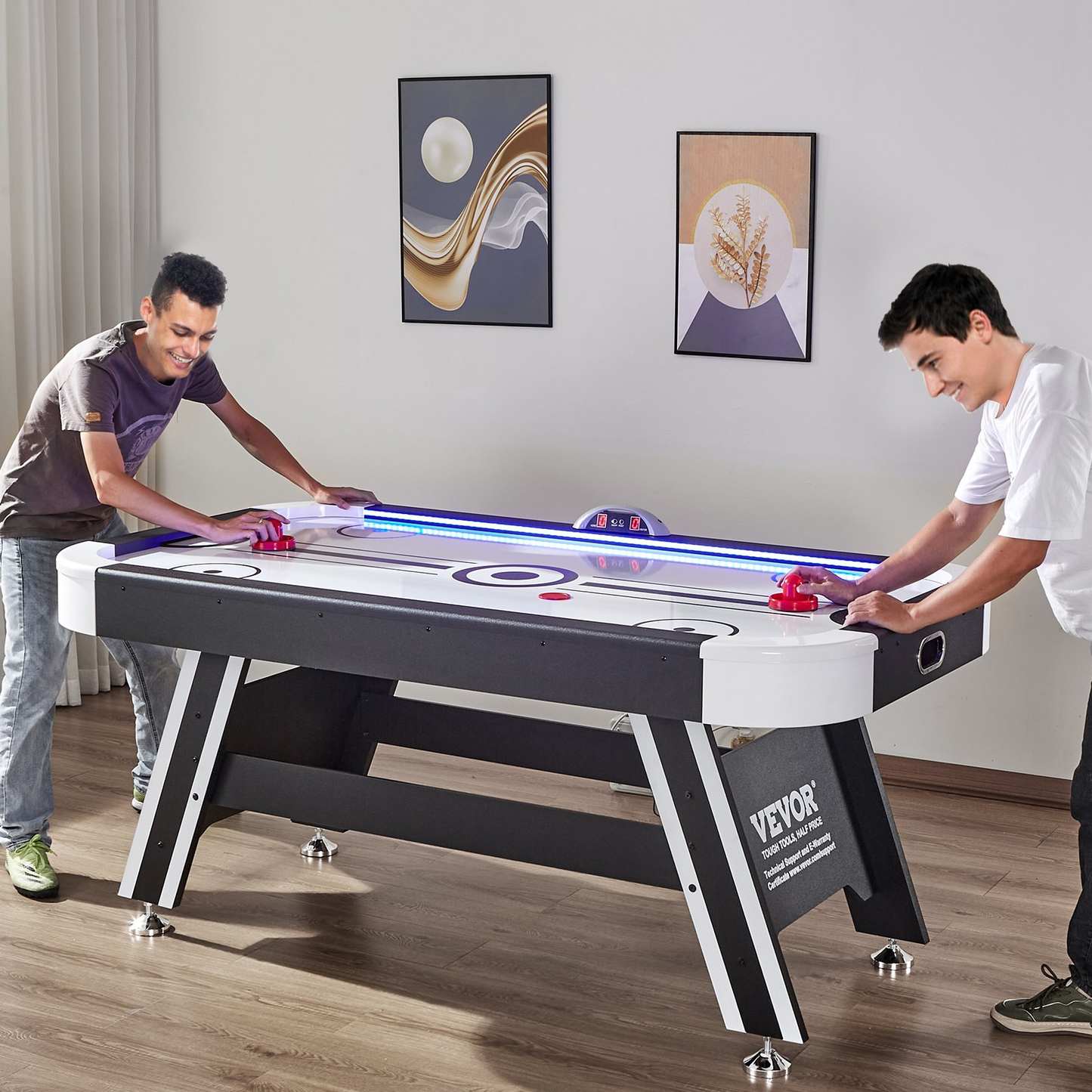 VEVOR Air-Powered Hockey Table, 72" Indoor Hockey Table for Kids and Adults, LED Sports Hockey Game with 2 Pucks, 2 Pushers, and Electronic Score System, Arcade Gaming Set for Game Room Family Home