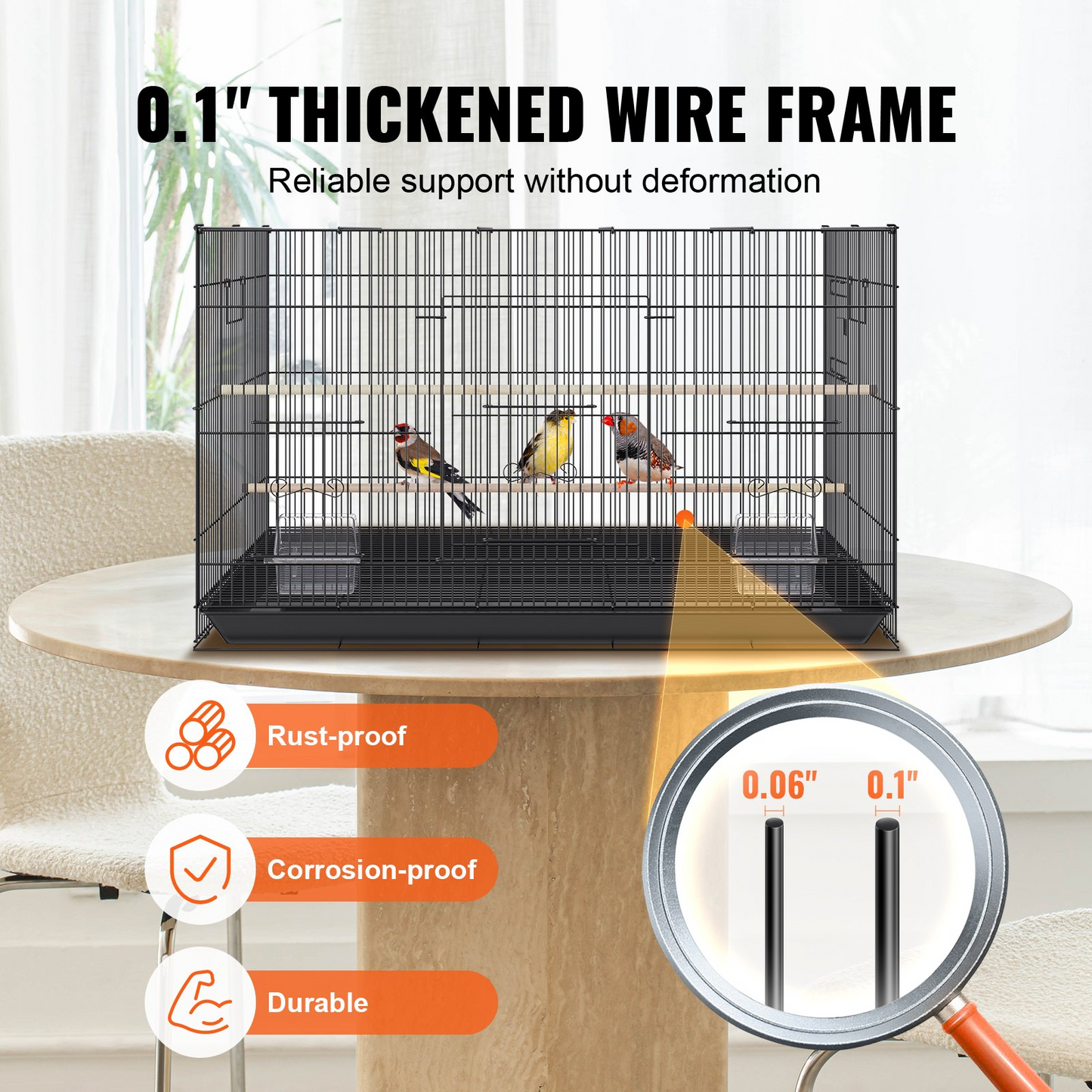 VEVOR 30 inch Bird Cage, Metal Large Parakeet Cages for Cockatiels Small Parrot Budgies Lovebirds Canaries, Pet Bird Cage with Rolling Stand and Tray