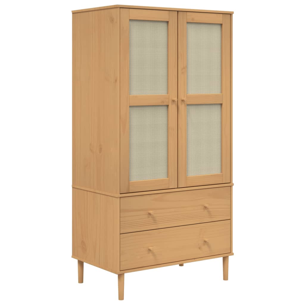 Wardrobe SENJA Rattan Look Brown 35.4"x21.7"x68.9" Solid Wood Pine