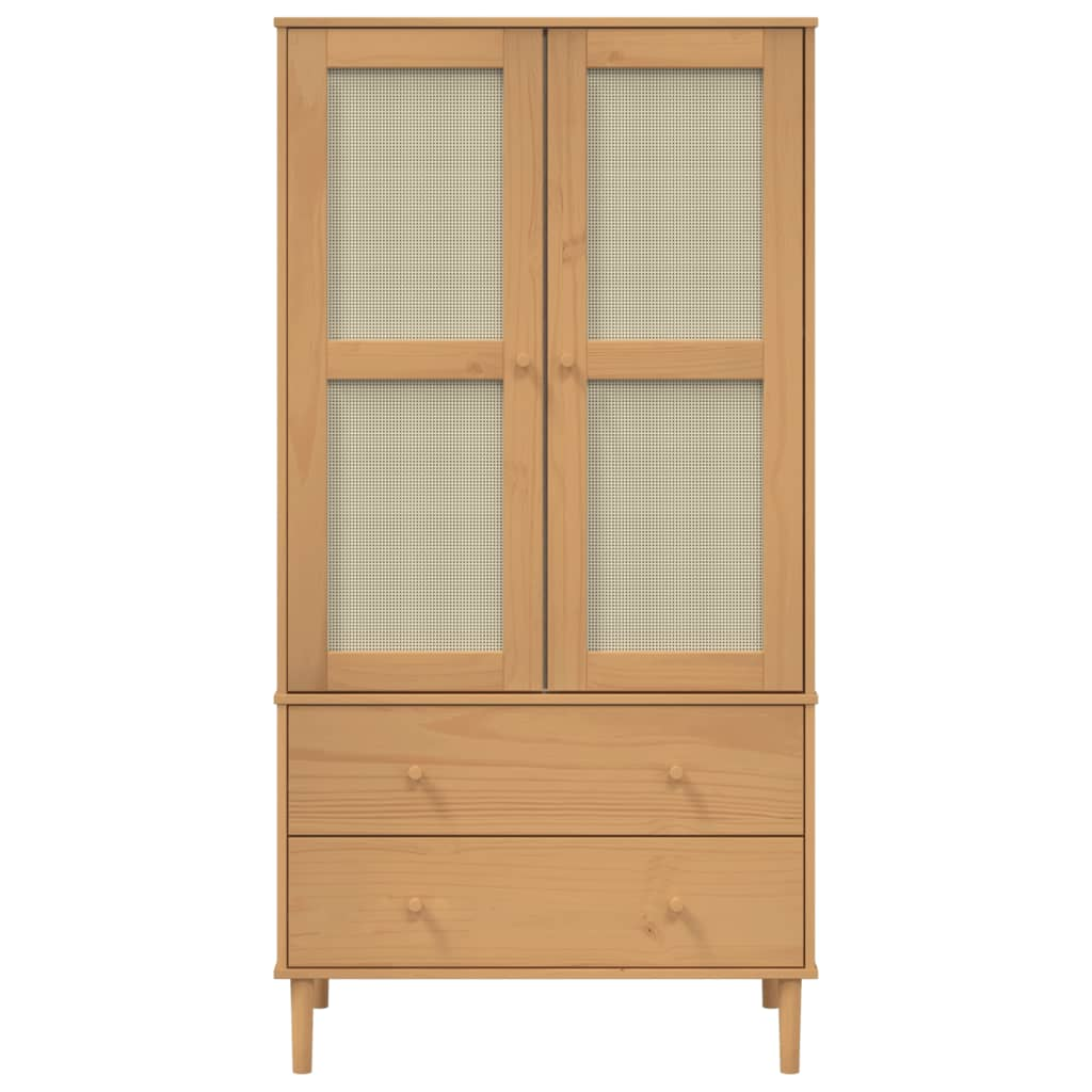 Wardrobe SENJA Rattan Look Brown 35.4"x21.7"x68.9" Solid Wood Pine