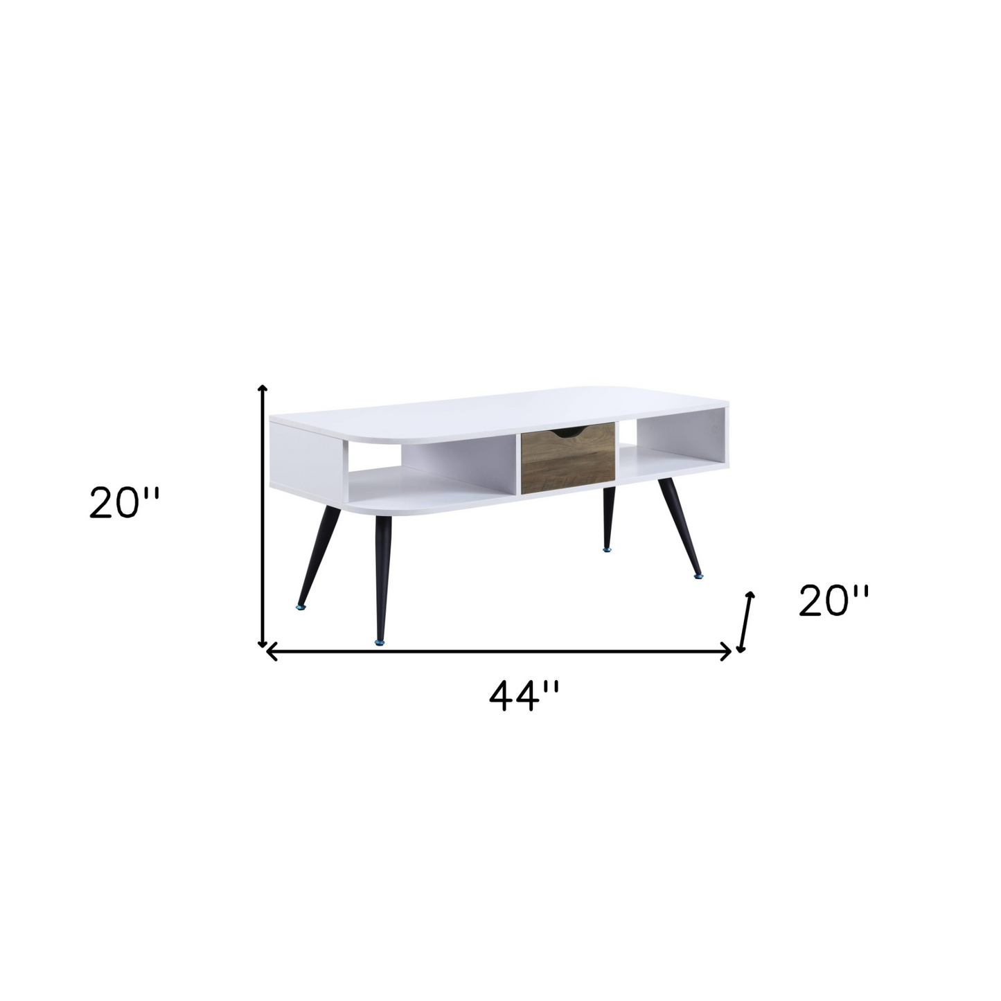 "44"" Black And White Melamine Veneer And Metal Rectangular Coffee Table With Drawer And Shelf"