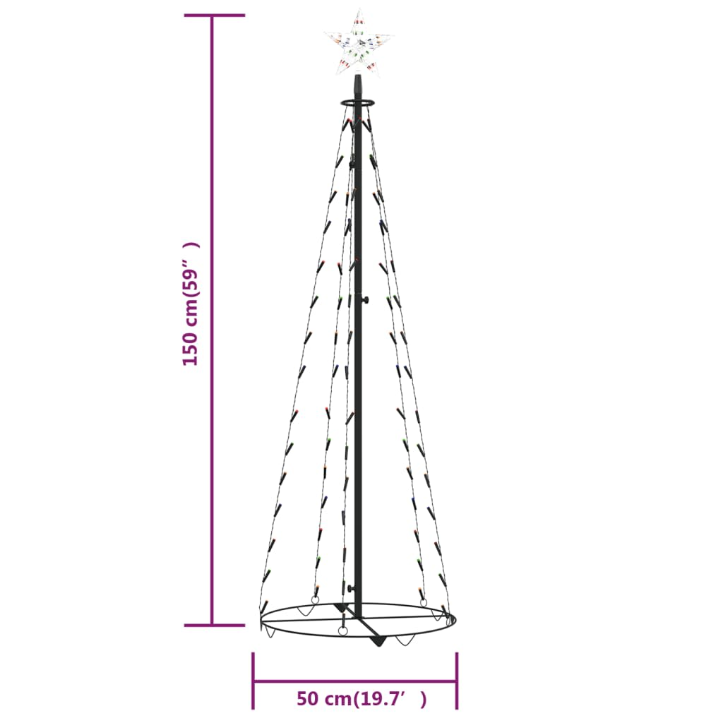 Christmas Cone Tree Colorful 84 LEDs Decoration 19.7"x59.1"