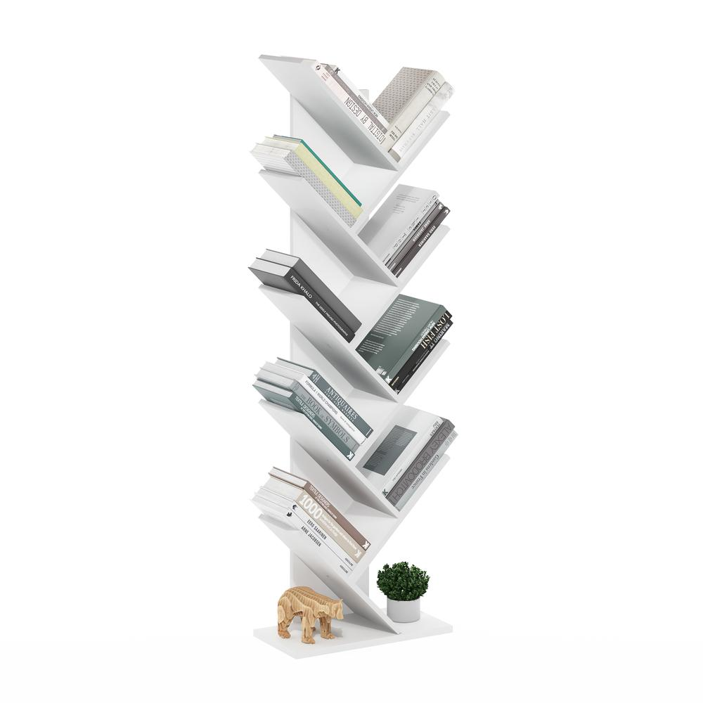 Tree Bookshelf 9-Tier Floor Standing Tree Bookcase, White