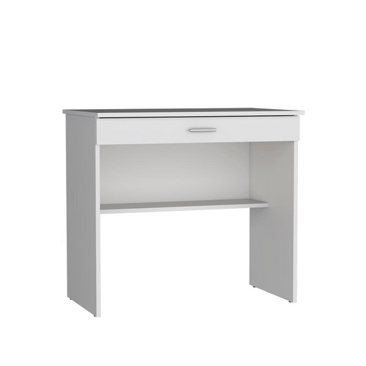 Montana Storage Desk, Spacious Stylish with Drawer and Shelf, White -Office