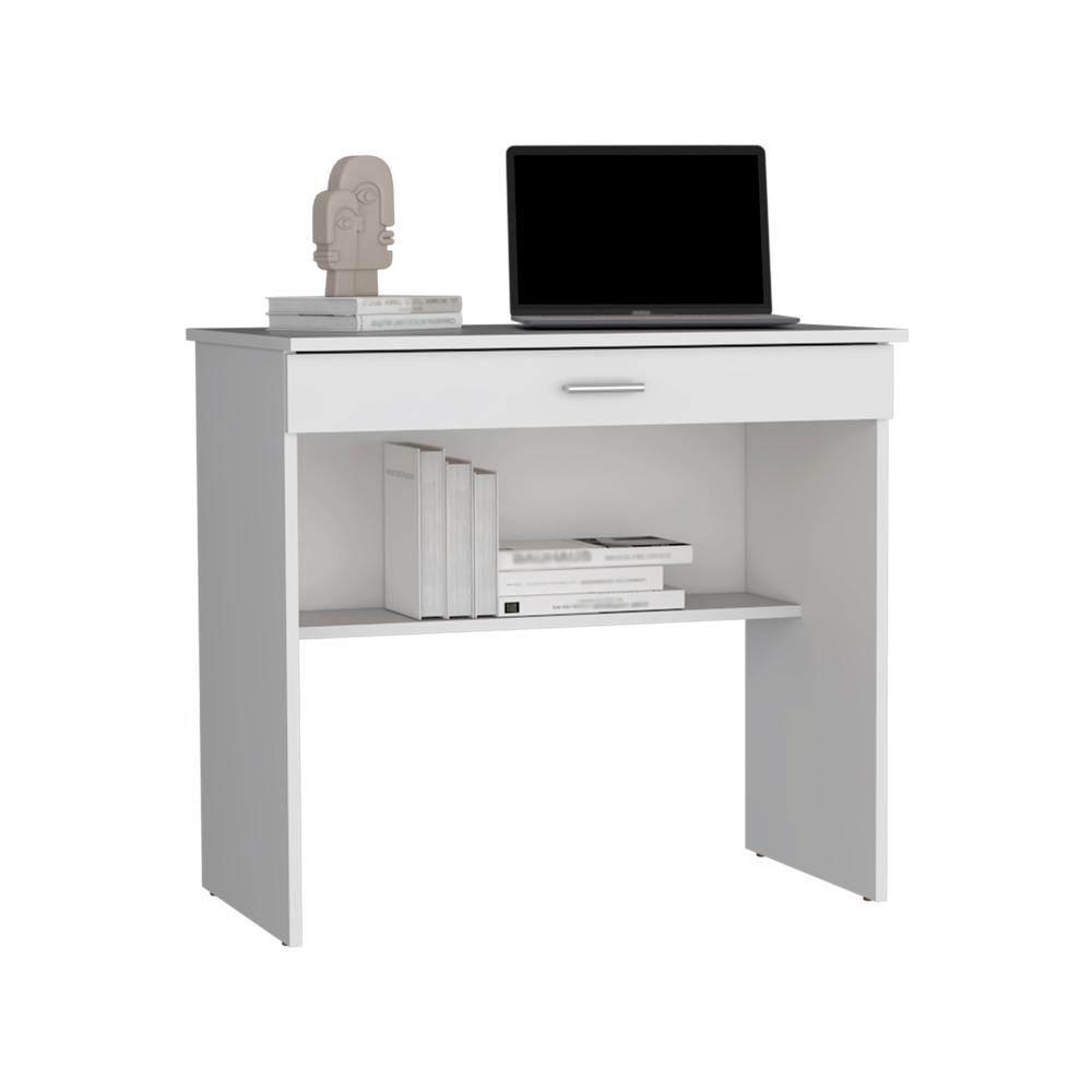 Montana Storage Desk, Spacious Stylish with Drawer and Shelf, White -Office