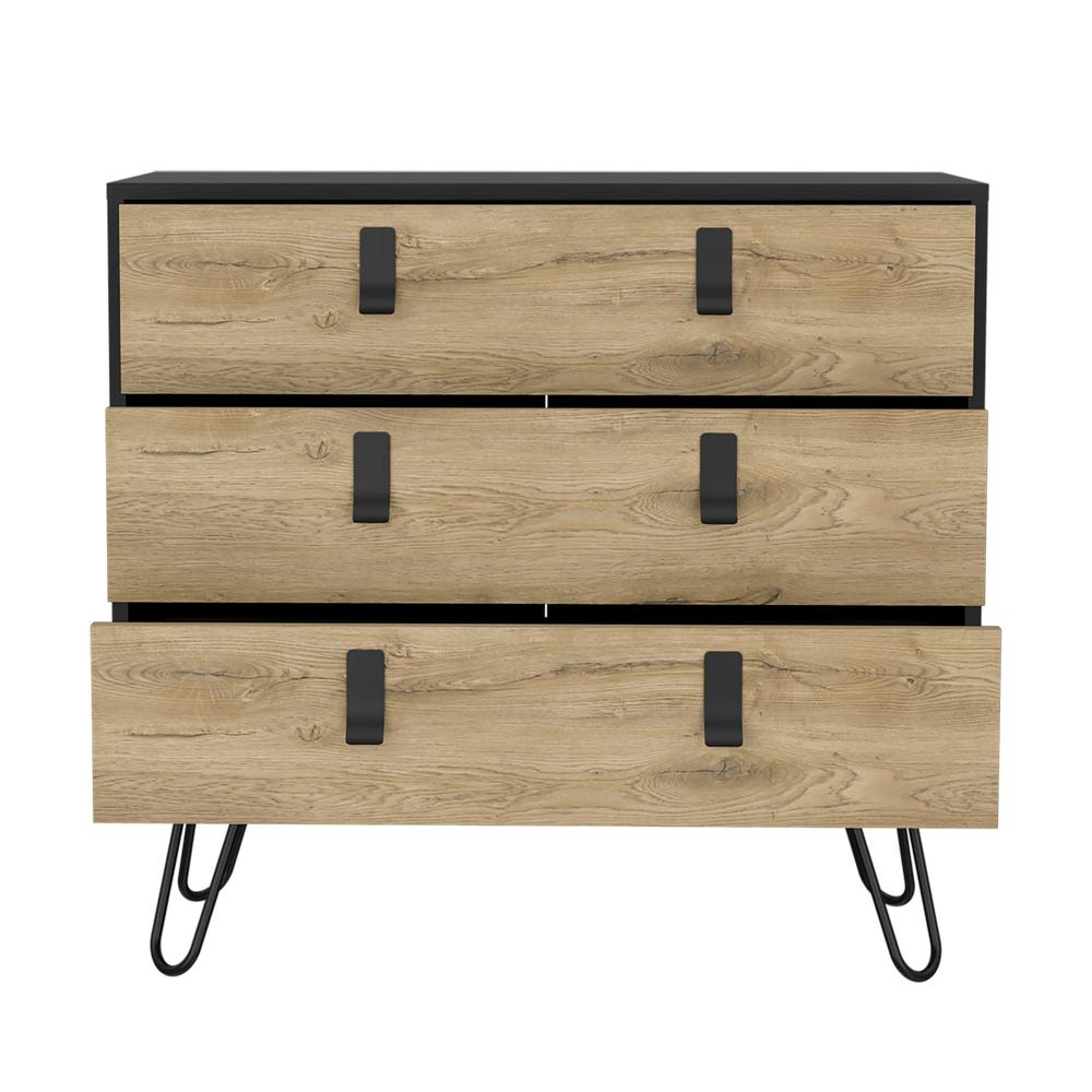 3-Drawer Dresser, Modern Chest of Drawers with Hairpin Legs and Metal Accents