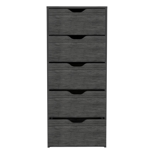 5 Drawers Narrow Dresser, Slim Storage Chest of Drawers, Smokey Oak -Bedroom