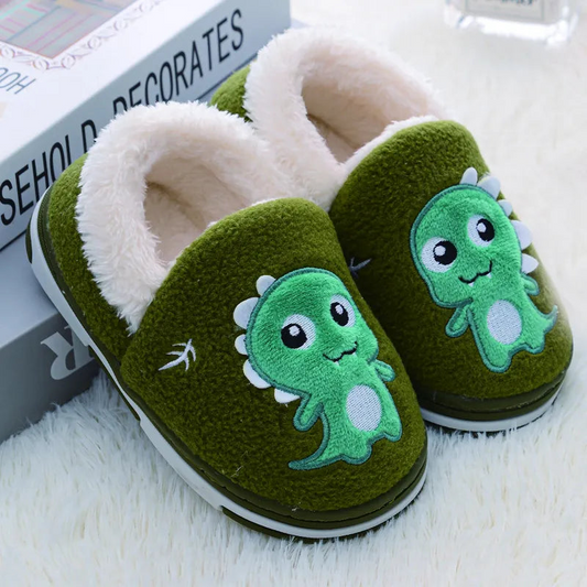 Padded Green Non-slip Slippers with Dinosaur