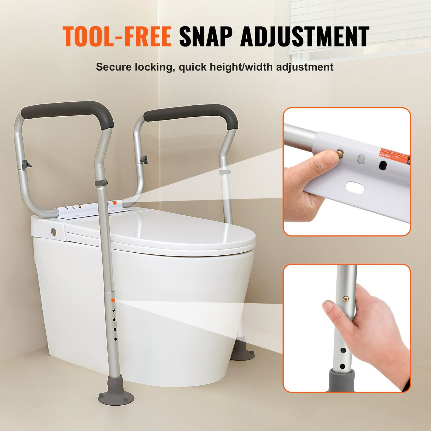 Toilet Safety Rail, Bathroom Toilet Seat Frame, Adjustable Width & Height Fit Most Toilets, Supports 300lbs, Toilet Handles Grab Bars with Padded Armrests for Handicap, Disabled, Seniors