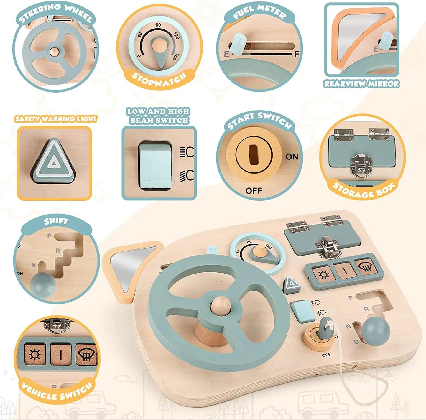 Montessori Wooden Sensory Tablet Car Dashboard for Children