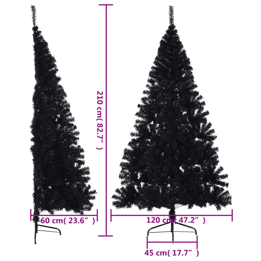 Artificial Half Christmas Tree with Stand Black 7 ft PVC