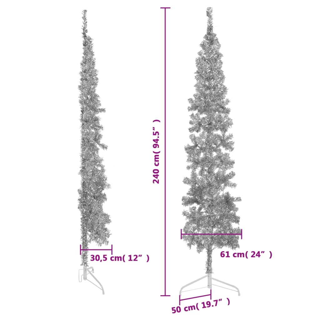 Slim Artificial Half Christmas Tree with Stand Silver 8 ft