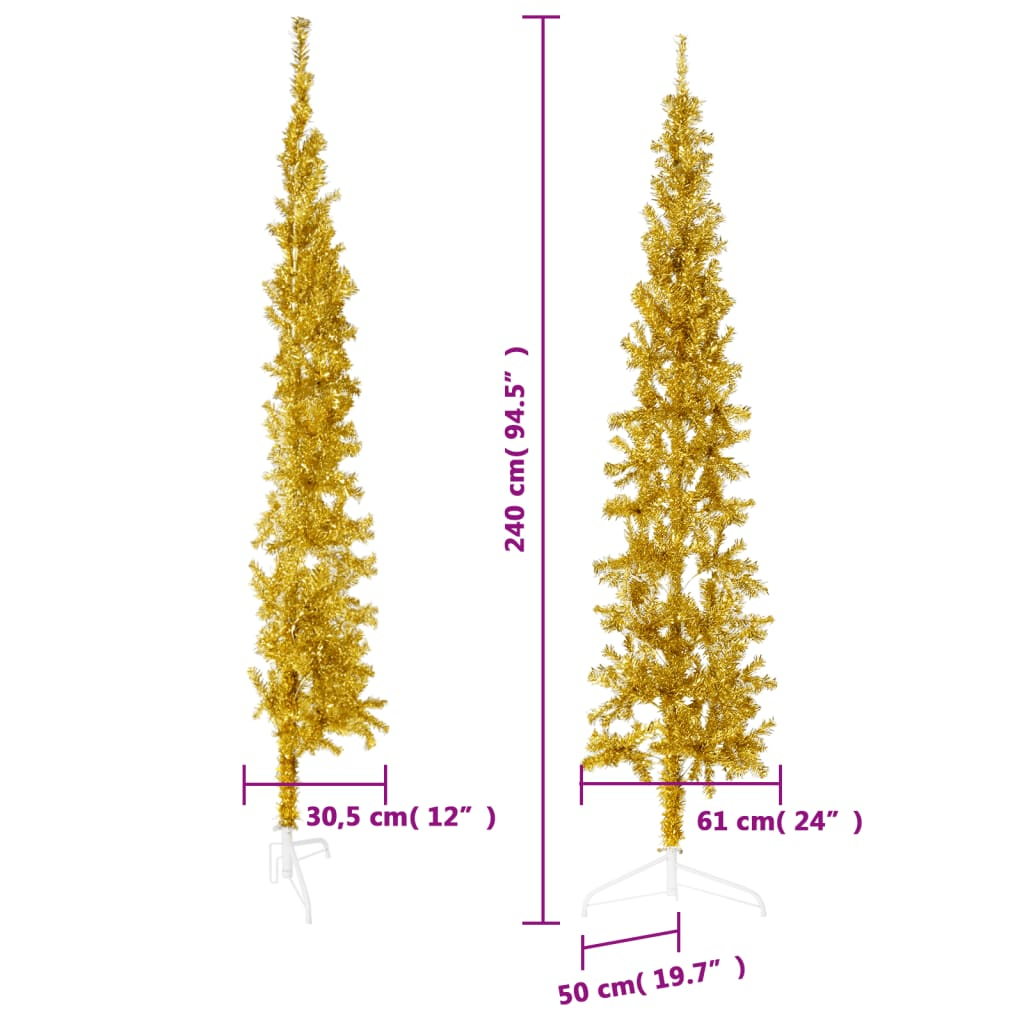 Slim Artificial Half Christmas Tree with Stand Gold 8 ft