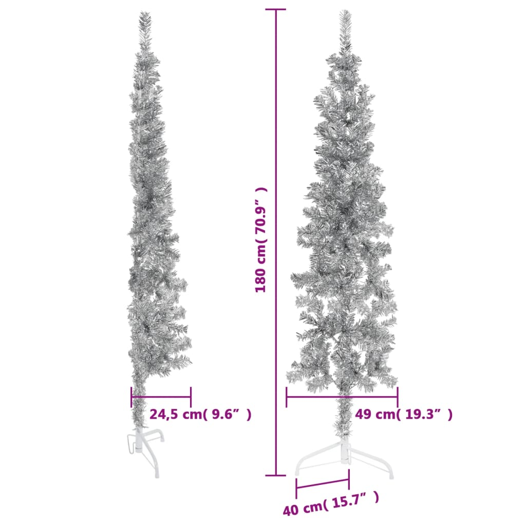 Slim Artificial Half Christmas Tree with Stand Silver 6 ft