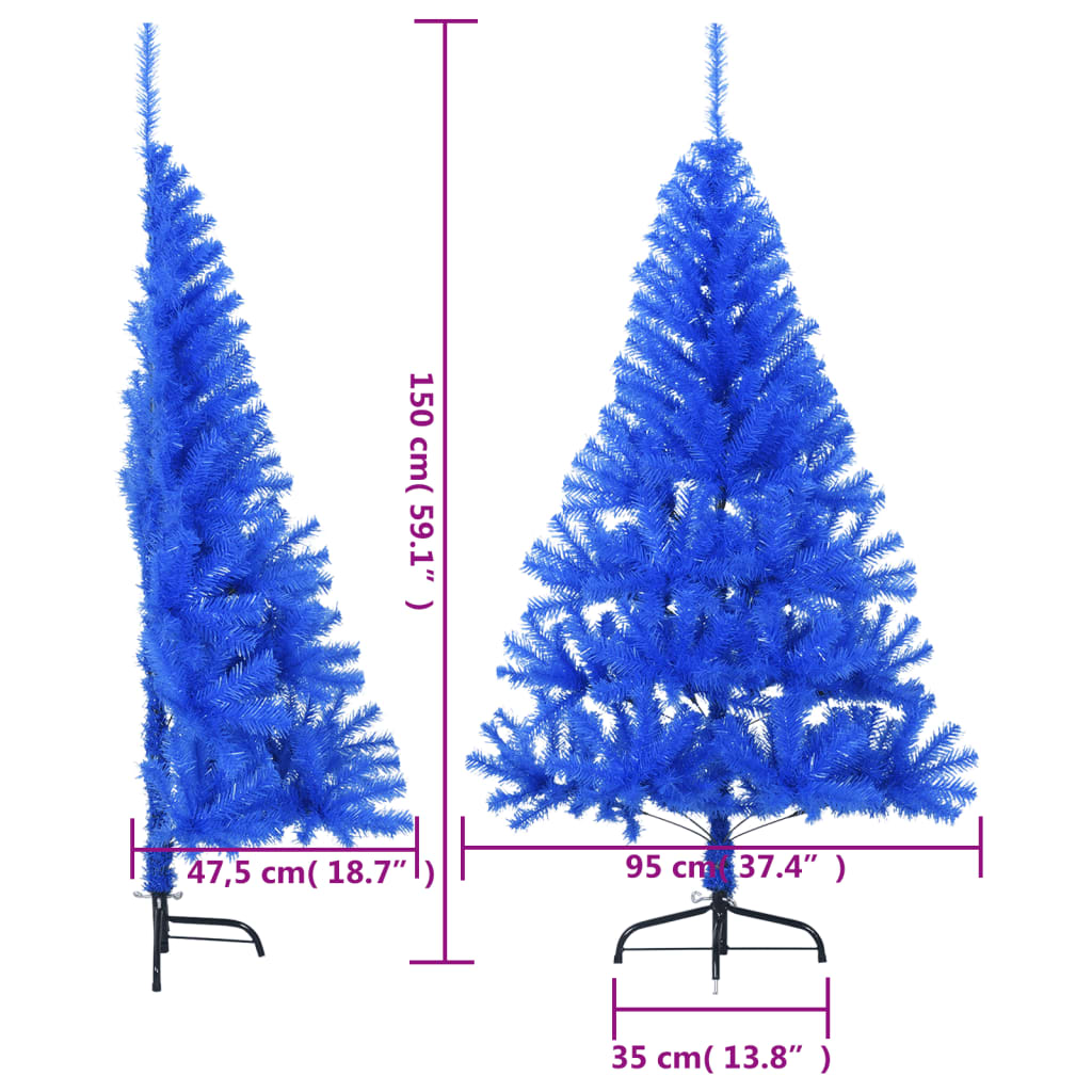 Artificial Half Christmas Tree with Stand Blue 5 ft PVC