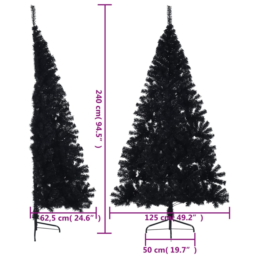 Artificial Half Christmas Tree with Stand Black 8 ft PVC