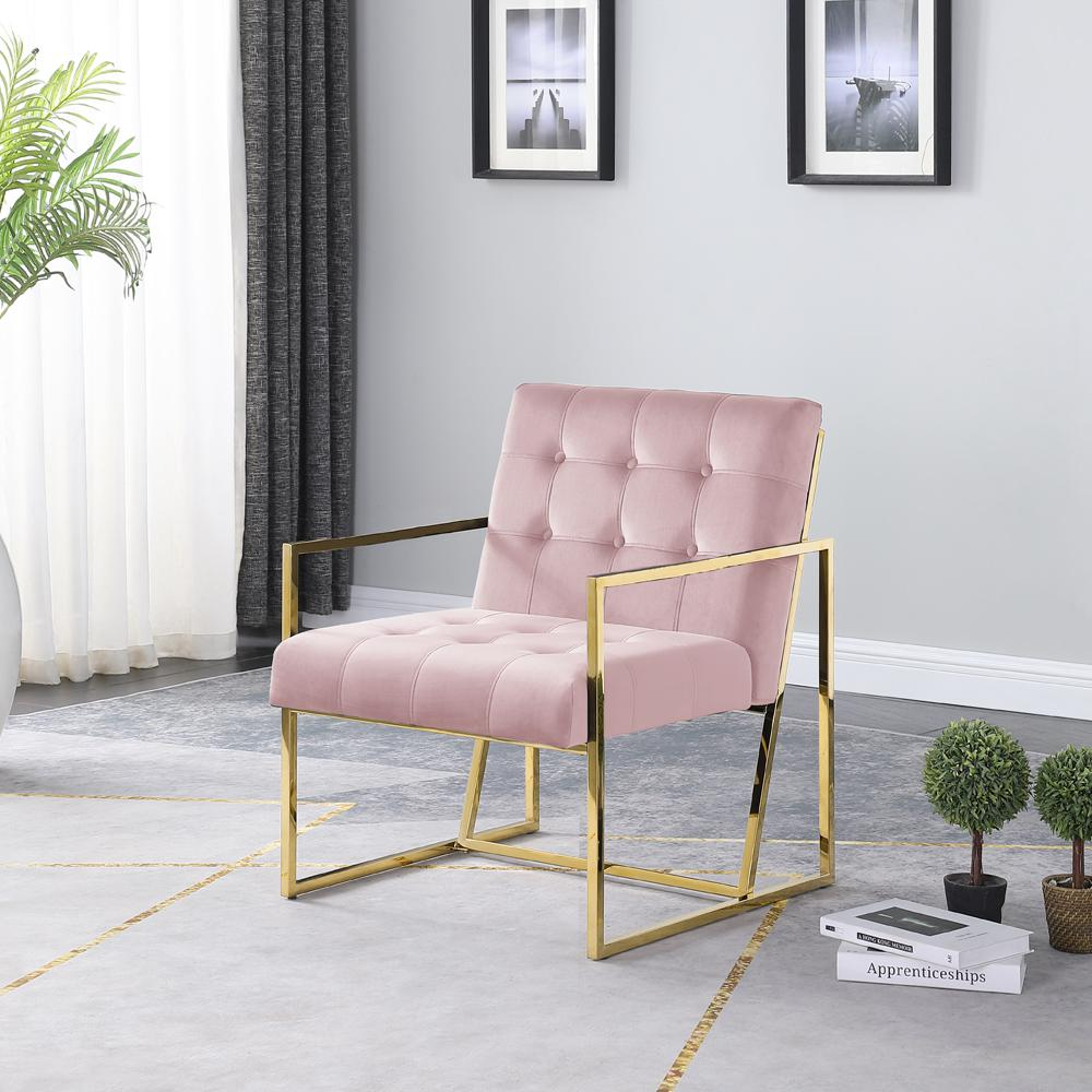 Beethoven 31.5" Velvet Accent Chair in Pink/Gold Plated