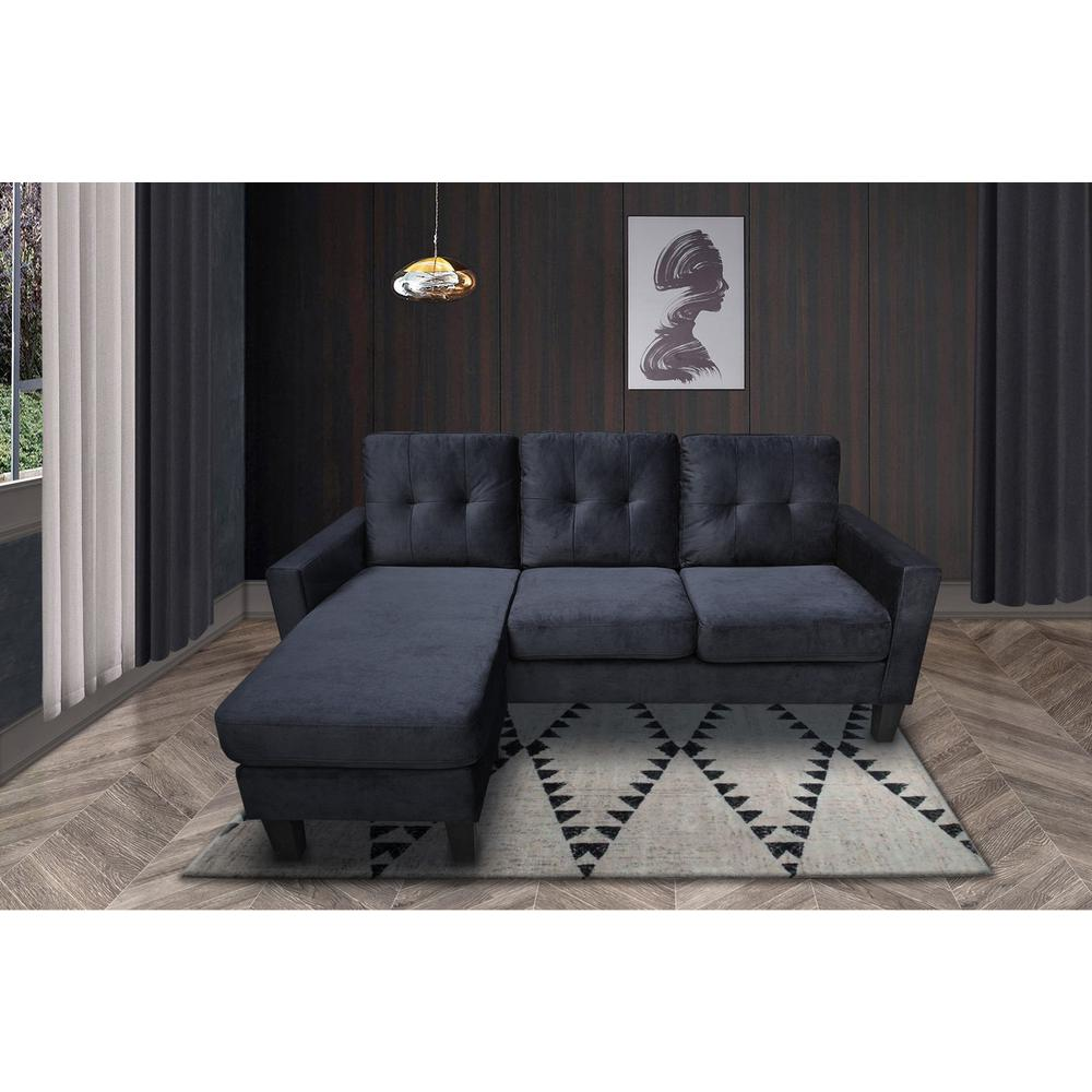 Black Velvet Reversible Sectional Sofa Chaise