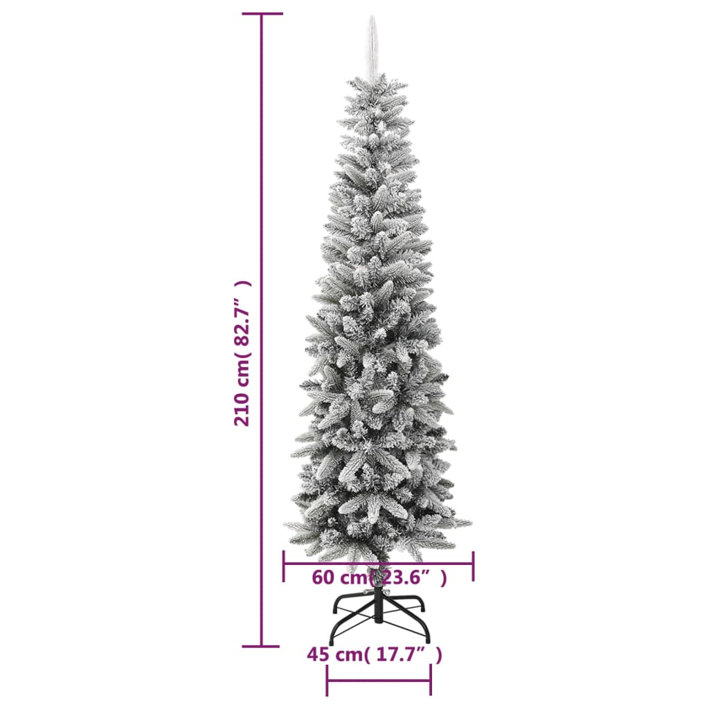 Artificial Slim Christmas Tree with Flocked Snow 7 ft PVC&PE