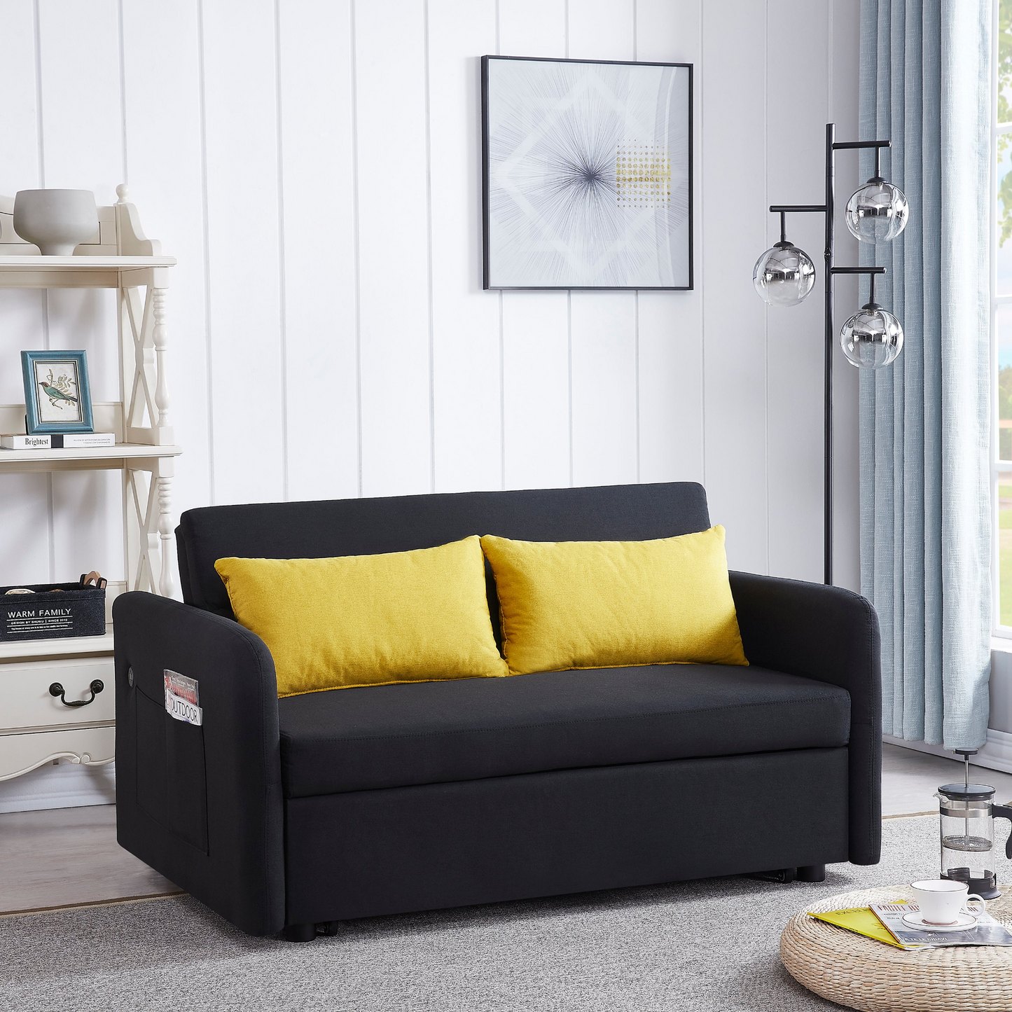 Twins Sofa Bed Black Fabric