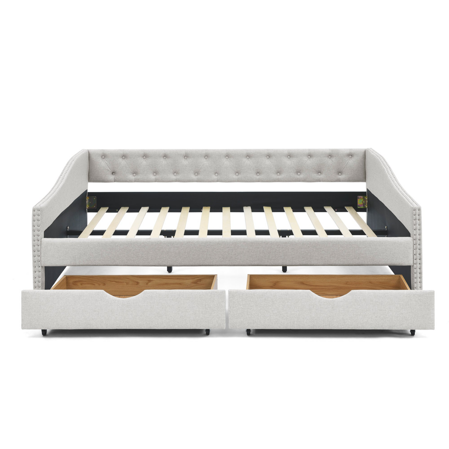 Queen Daybed with Drawers Upholstered, Beige (84.5"x63.5"x26.5")