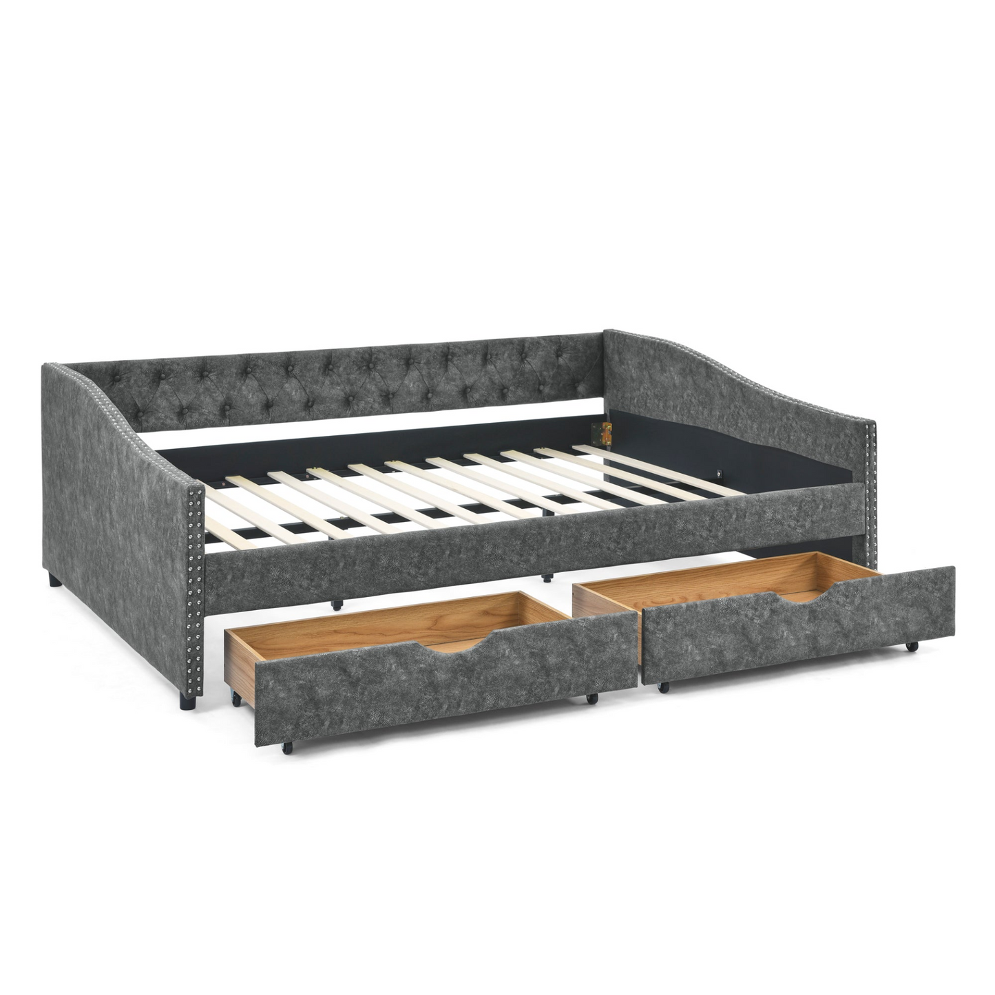 Queen Daybed with Drawers Upholstered, Grey (84.5"x63.5"x26.5")