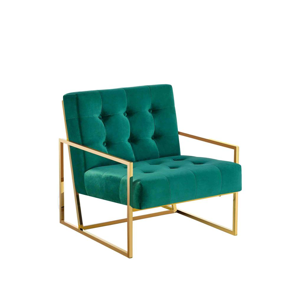 Beethoven 31.5" Velvet Accent Chair in Green/Gold Plated