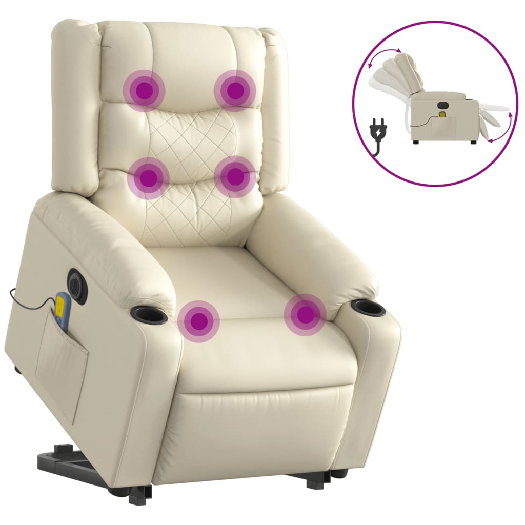 Electric Stand up Massage Recliner Chair Cream Faux Leather