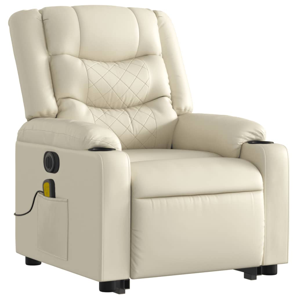 Electric Stand up Massage Recliner Chair Cream Faux Leather