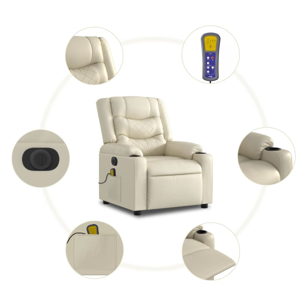 Electric Stand up Massage Recliner Chair Cream Faux Leather