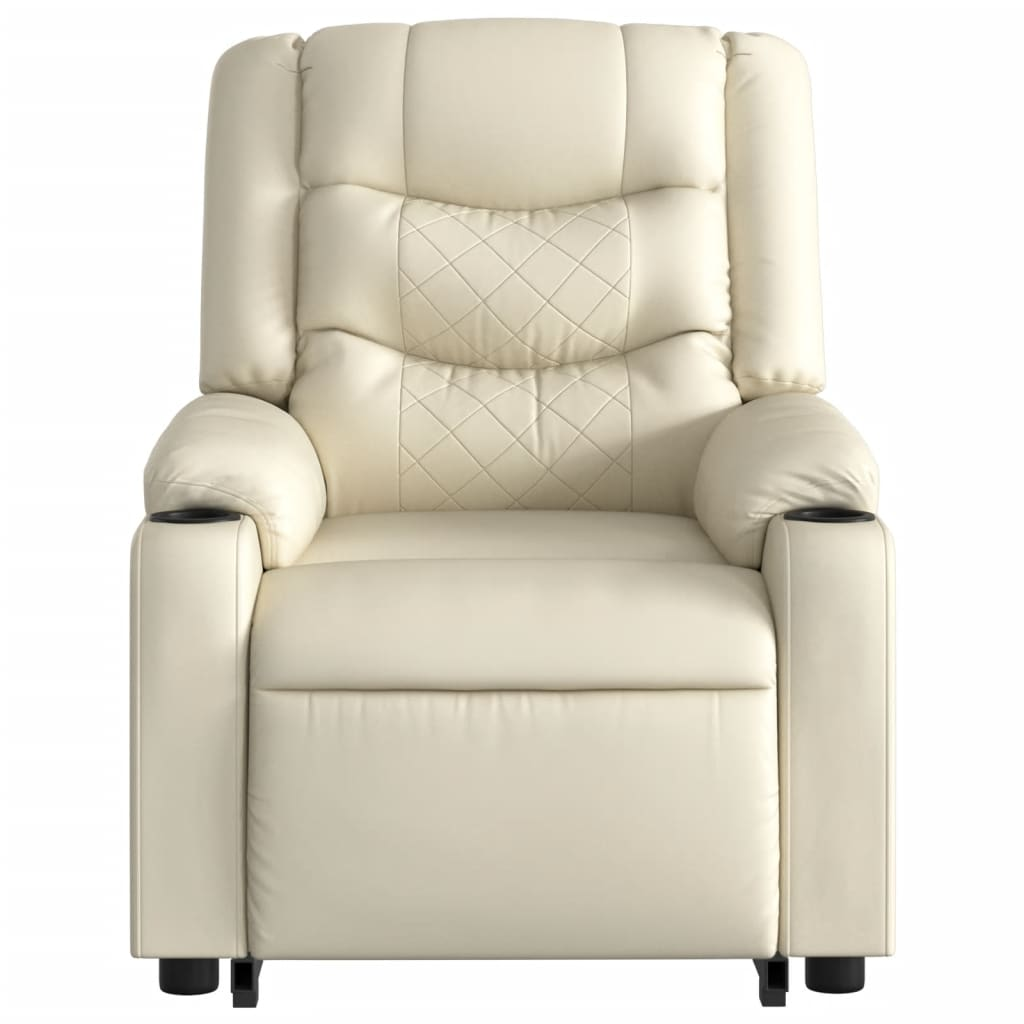 Electric Stand up Massage Recliner Chair Cream Faux Leather