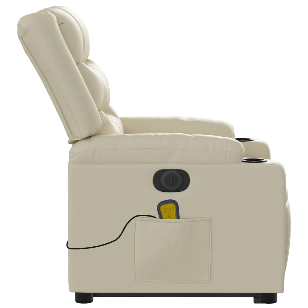 Electric Stand up Massage Recliner Chair Cream Faux Leather