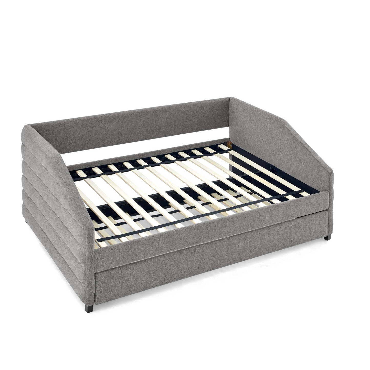 Full Size Daybed with Trundle, Linen Fabric, Grey (82.5"x58"x34")