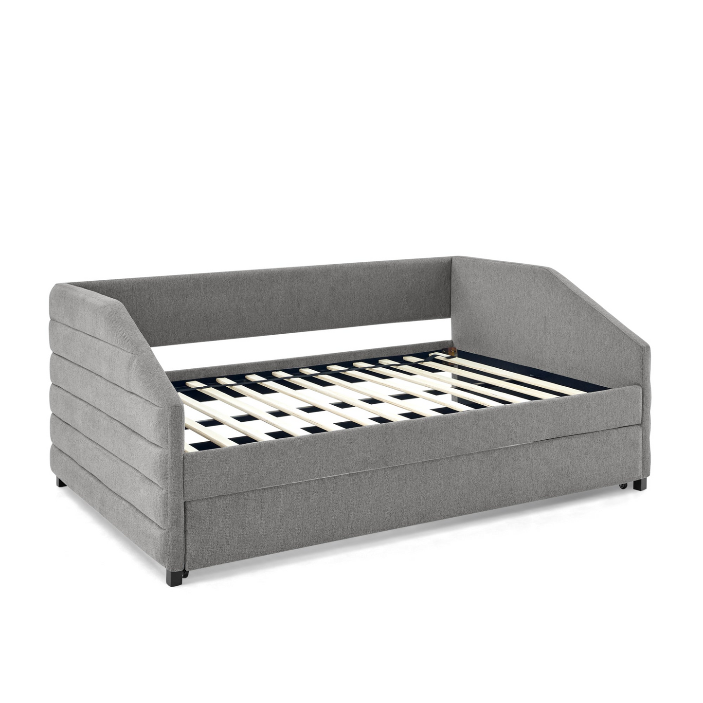 Full Size Daybed with Trundle, Linen Fabric, Grey (82.5"x58"x34")